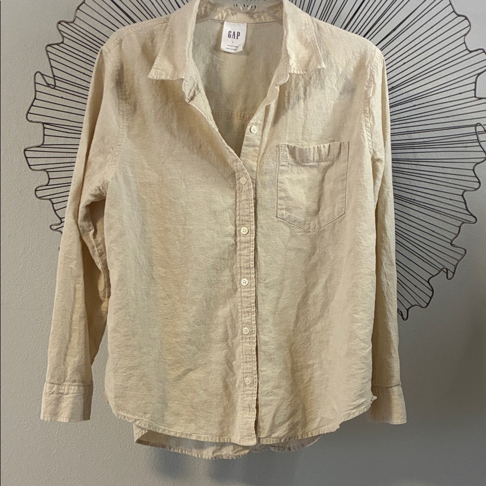 GAP Long Sleeve Linen Shirt Cream / Oatmeal Size L